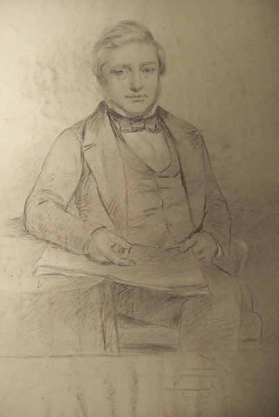 Sketch of a Young Man Holding a Paper and Seated in an Armchair Next to a Table